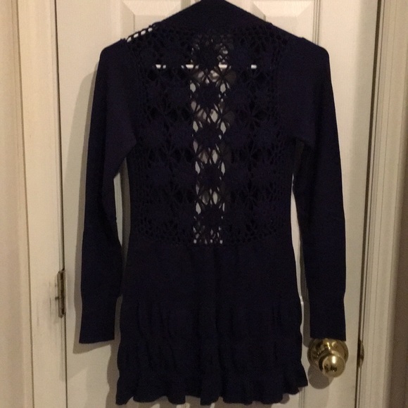 NWOT Vila Navy Blue Open Front Cardigan S Crochet - Picture 2 of 7
